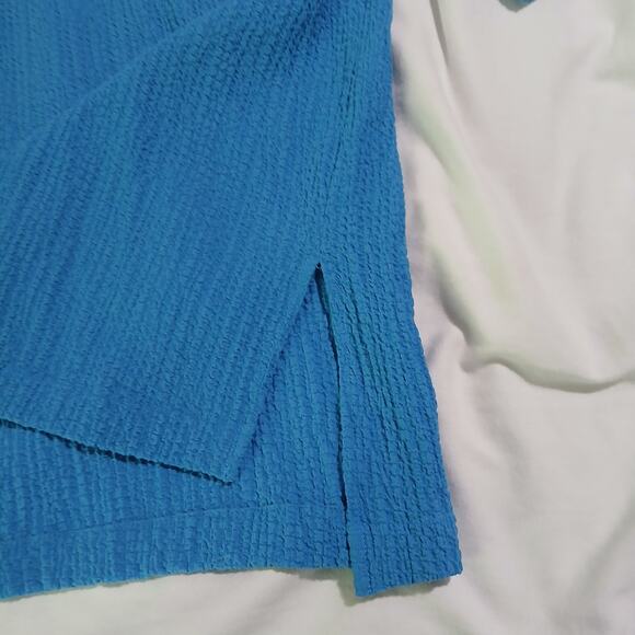 Ali Miles Medium Aqua Raglan-Long-Sleeved Crinkle Fabric Cowl-Neck Slit-Hem Top - Picture 5 of 11